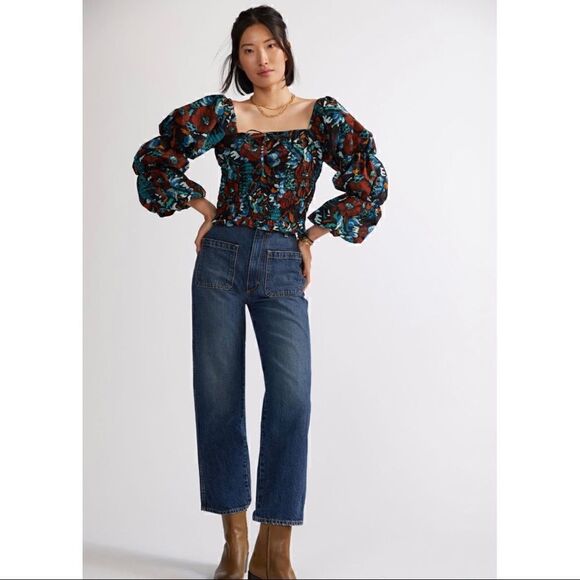 Anthropologie Tops - Anthropologie Porridge Red Motif Multi Tiered Boho Poplin Blouse